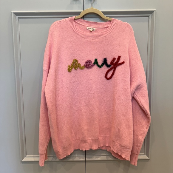 Main Strip "MERRY" tinsel pink holiday sweater - Picture 2 of 6